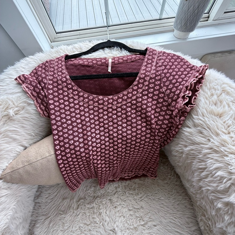 Free People Mauve Pink Floral Short Sleeve Tee